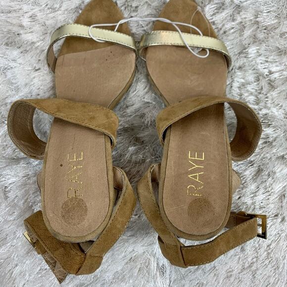 RAYE Gold Tan Suede Wood Heels Revolve Sz  8.5 - Picture 4 of 9
